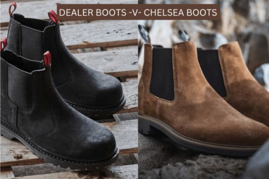 Dealer boots compared with Chelsea boots showing differences in sole thickness fit and overall build