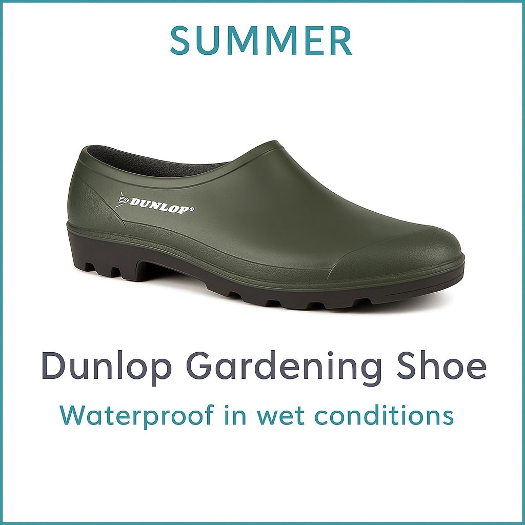 Unisex garden shoe with tread for dry weather garden work