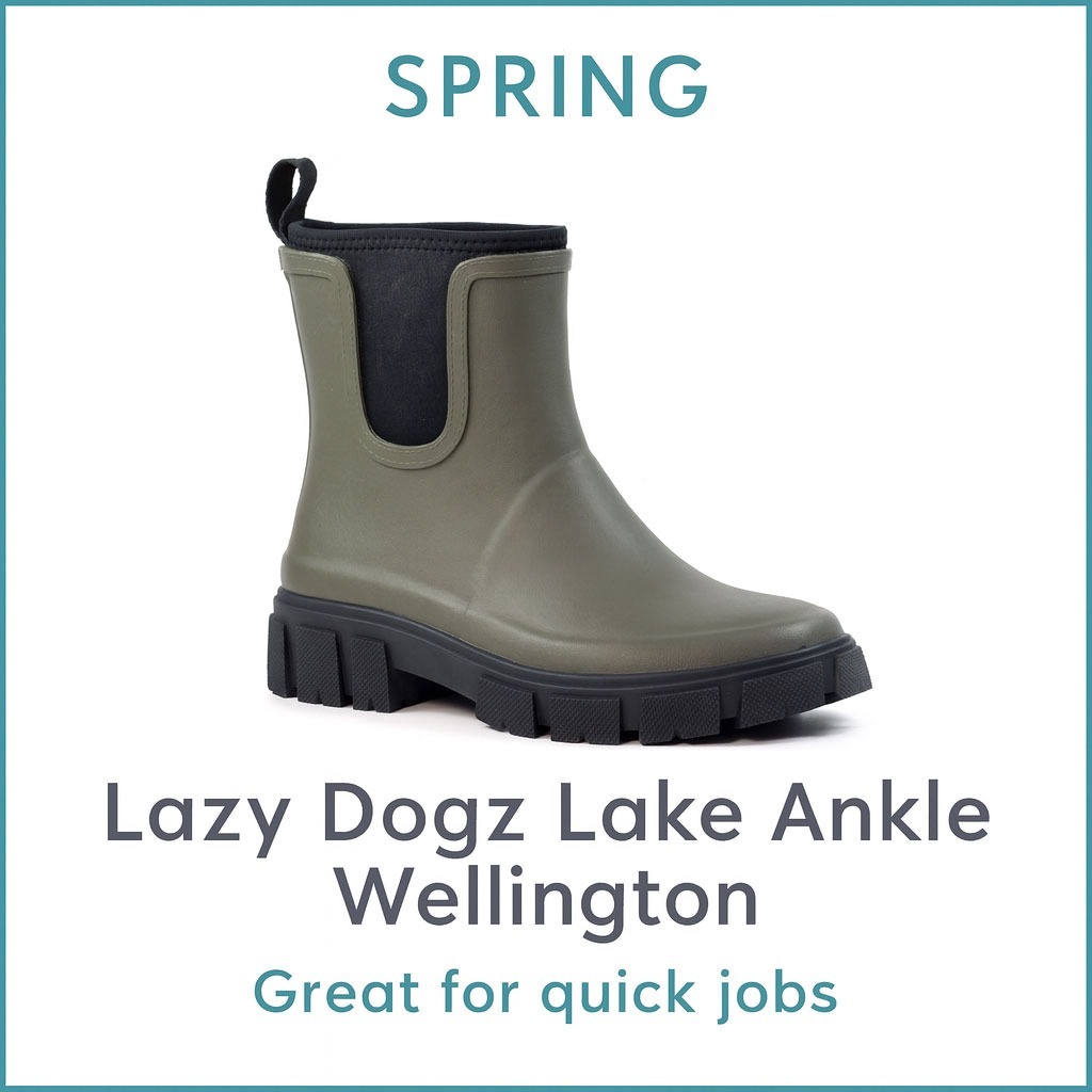 Lazy Dogz Lake ankle wellies in olive for light garden jobs