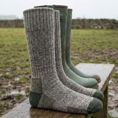 Wellington boot socks on bench